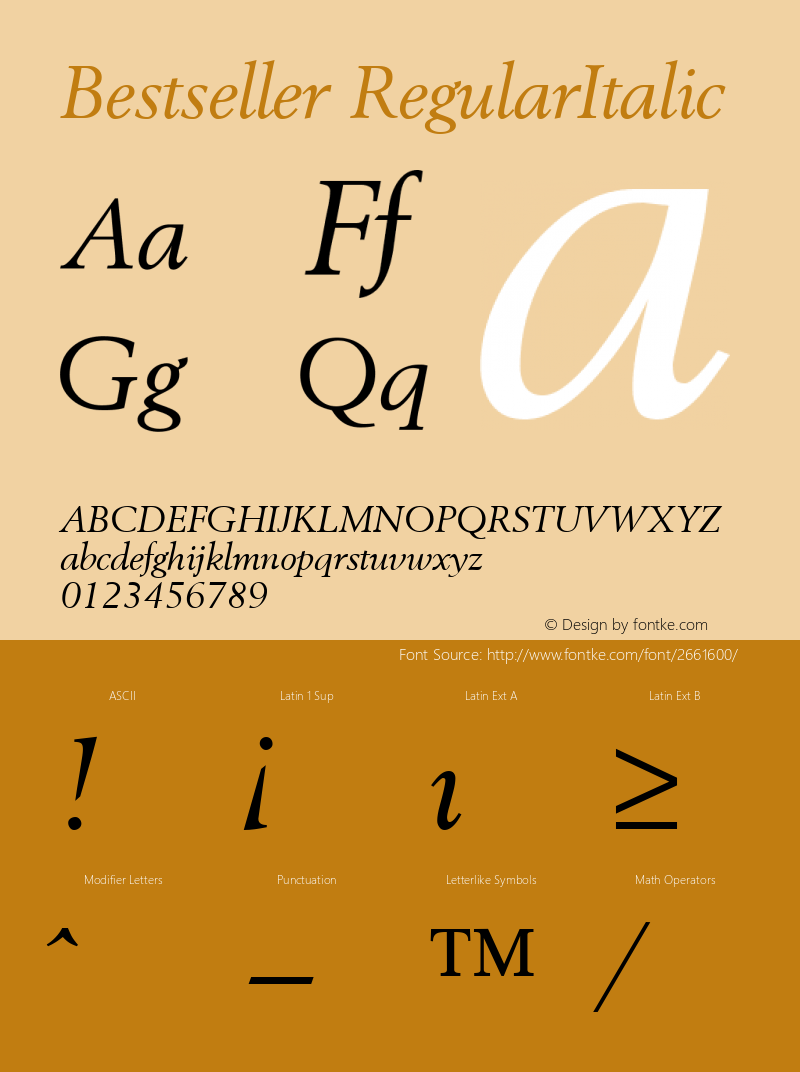 Bestseller RegularItalic 1.0 Fri Oct 27 13:55:59 1995图片样张