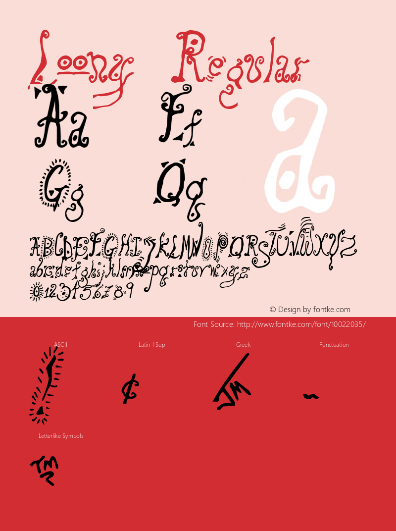 Loony Regular Altsys Fontographer 4.0.4 4/12/96图片样张