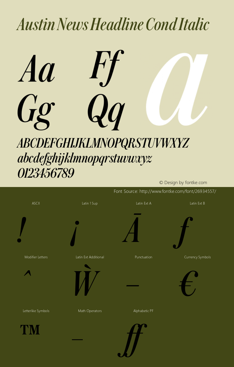 Austin News Headline Cond Italic Version 1.001;September 17, 2018;FontCreator 11.5.0.2421 64-bit图片样张