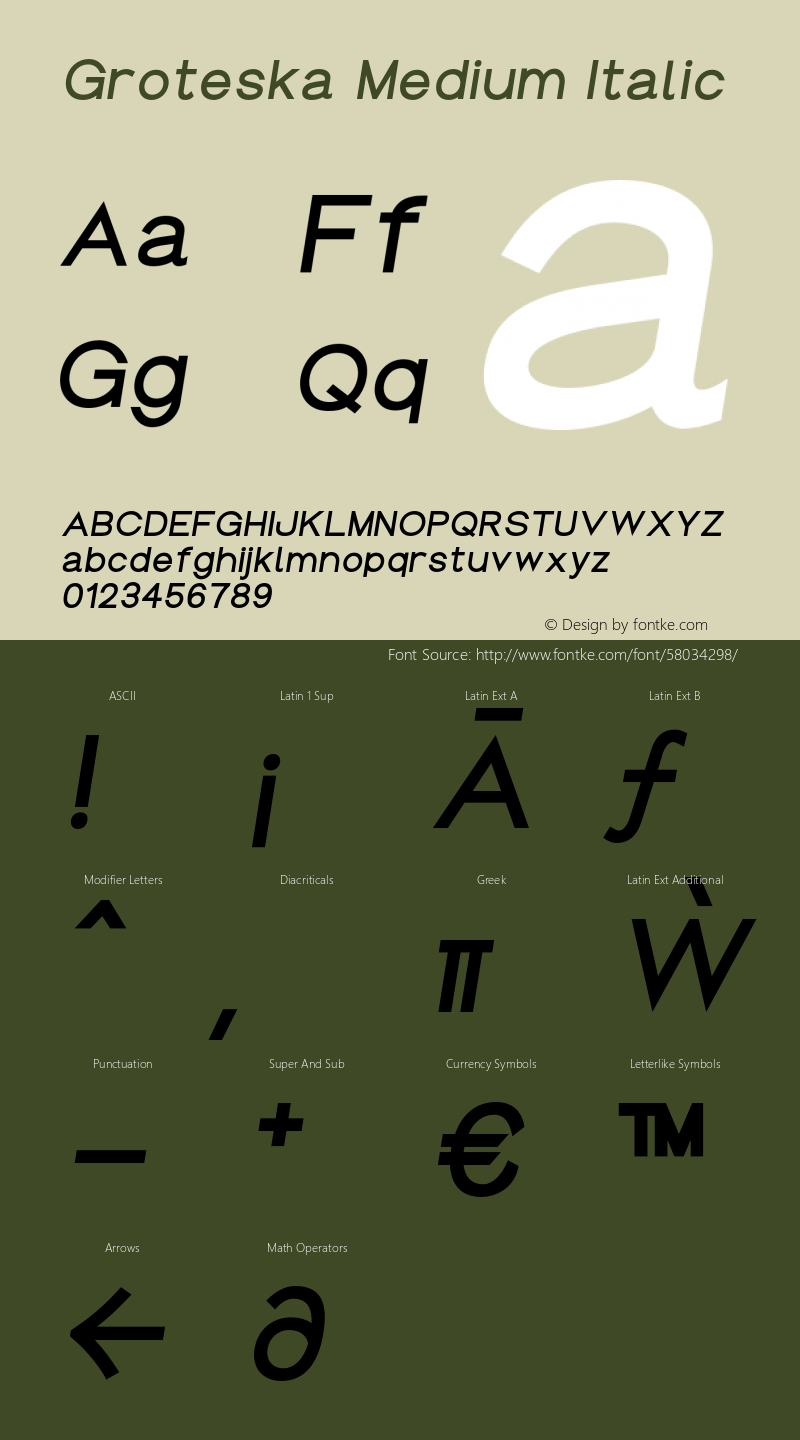 Groteska Medium Italic Version 1.000;PS 001.000;hotconv 1.0.88;makeotf.lib2.5.64775图片样张