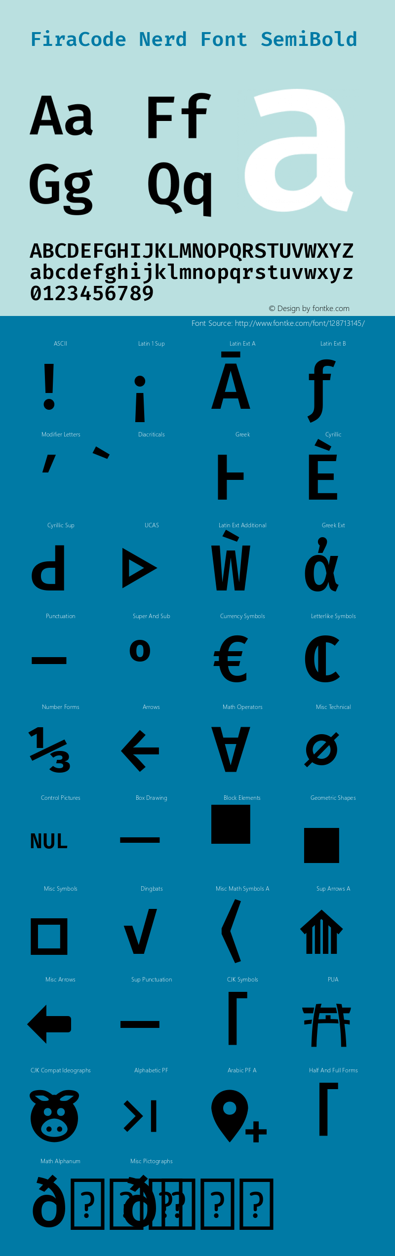 Fira Code SemiBold Nerd Font Complete Version 5.002图片样张