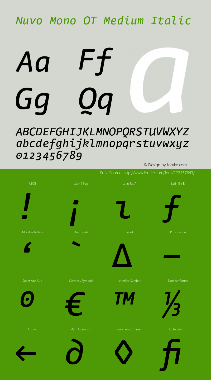 NuvoMonoOT-MediumItalic Version 7.504; 2011; Build 1020图片样张