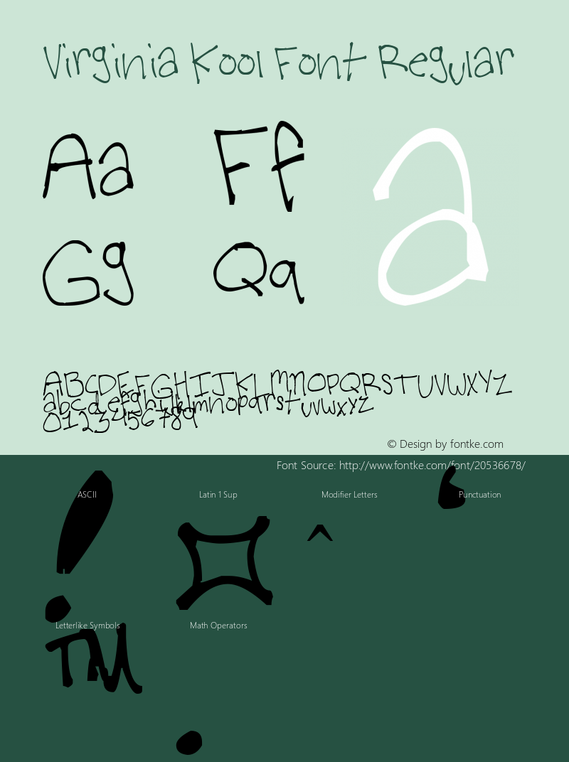 Virginia Kool Font Version 1.00 December 20, 2010, initial release, www.yourfonts.com图片样张