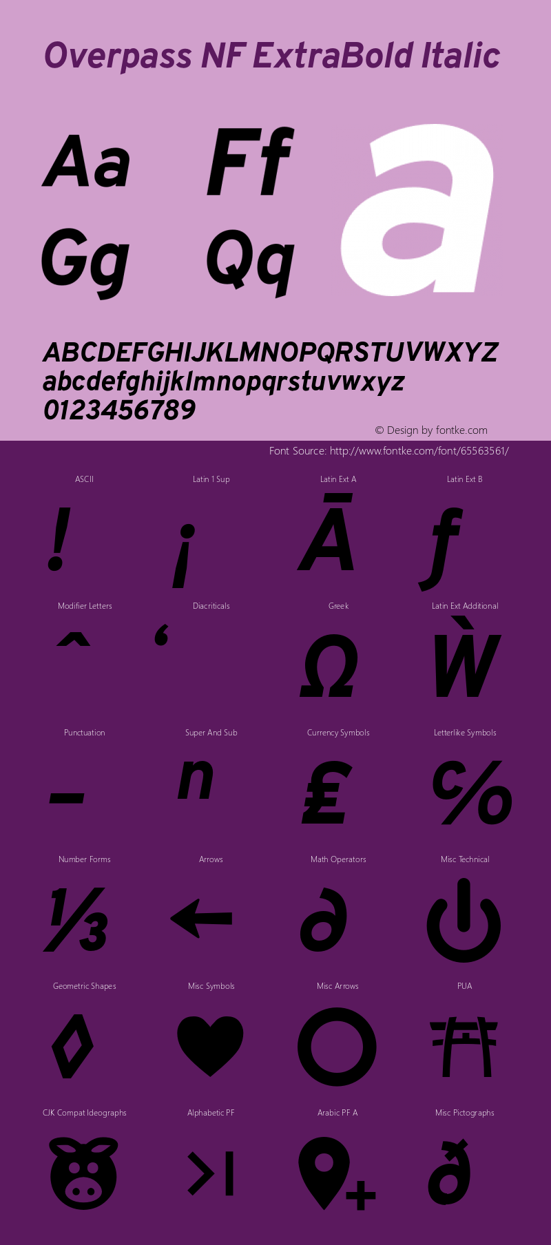 Overpass ExtraBold Italic Nerd Font Complete Windows Compatible Version 3.000;DELV;Overpass图片样张