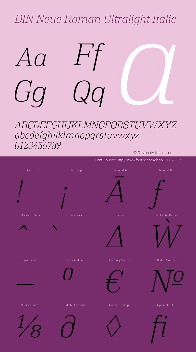 DIN Neue Roman Ultralight Italic Version 1.001;PS 001.001;hotconv 1.0.88;makeotf.lib2.5.64775图片样张