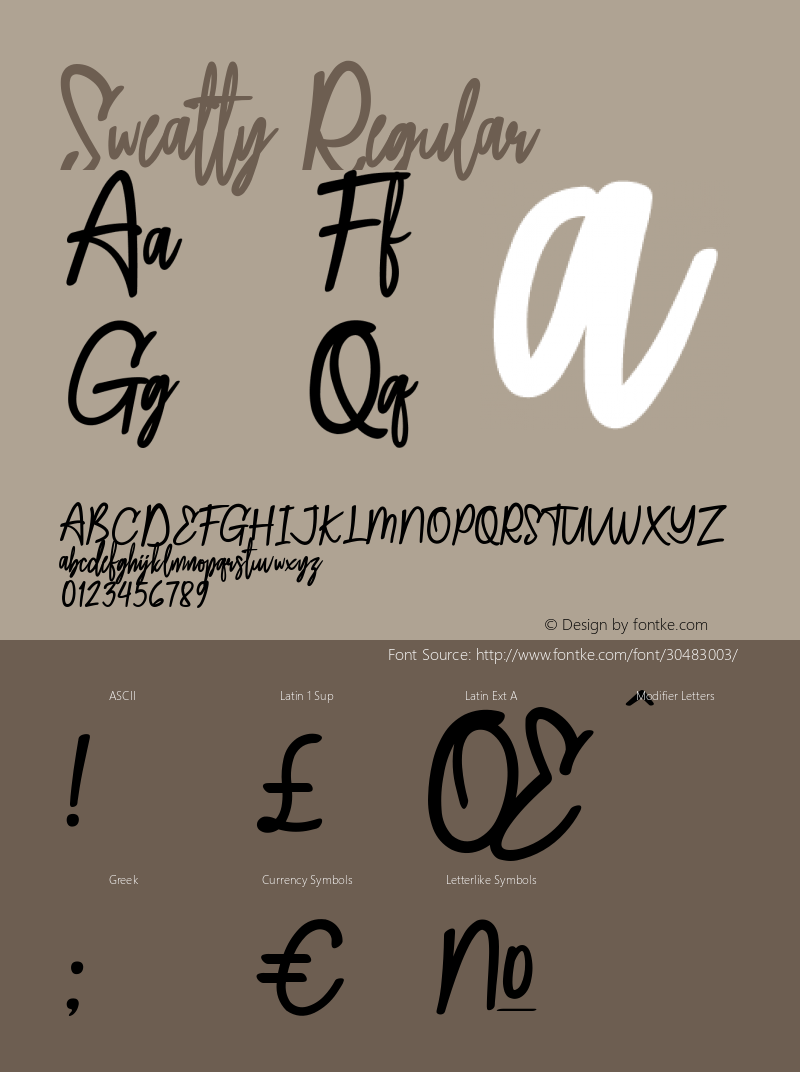 Sweatty Version 1.00;March 12, 2019;FontCreator 11.5.0.2421 32-bit图片样张