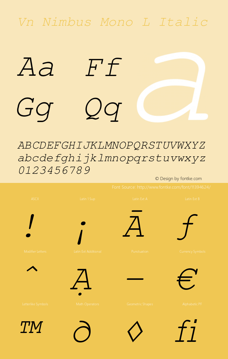 Vn Nimbus Mono L Italic Version 1.05图片样张