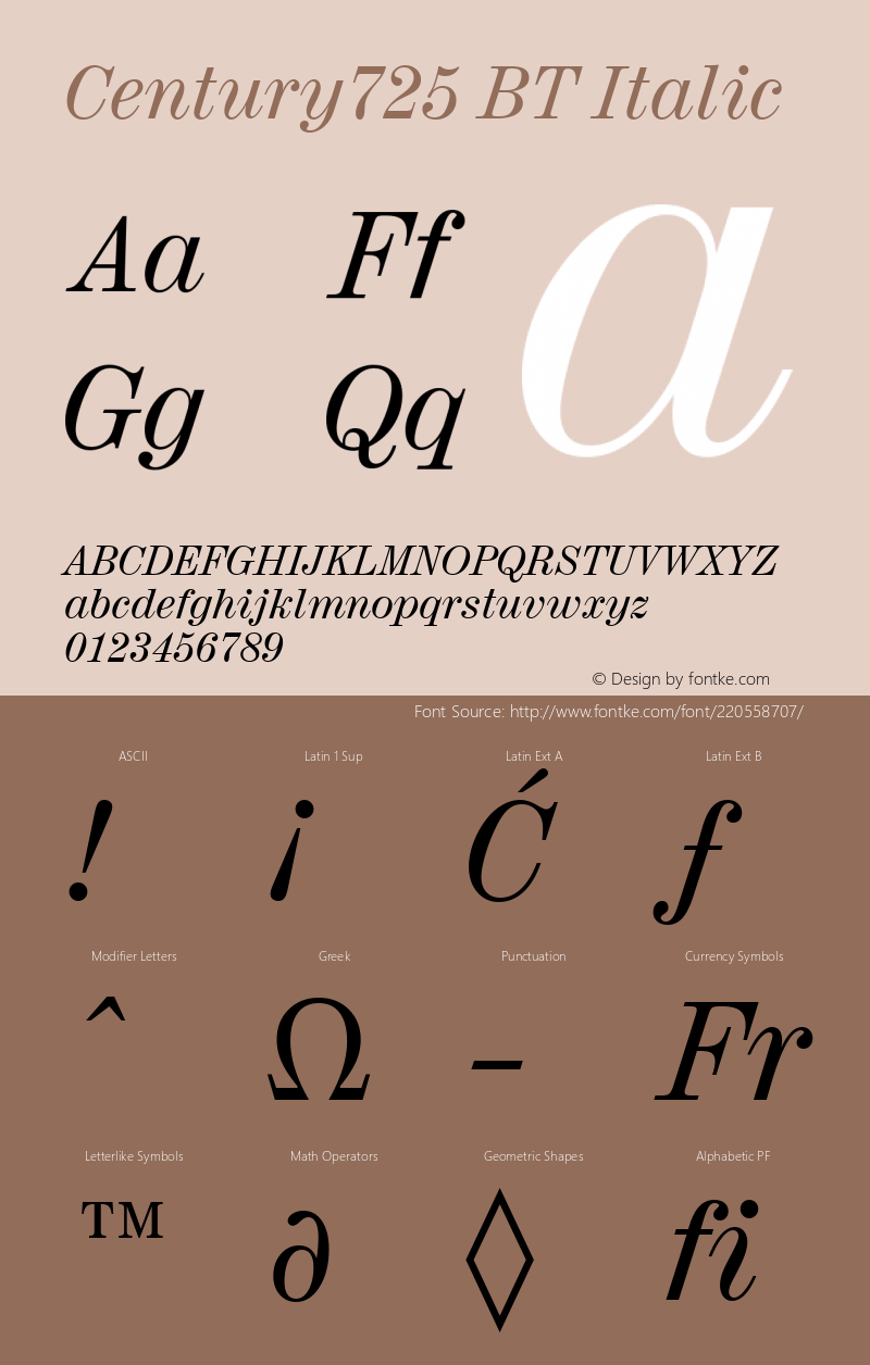 Century725 BT Italic Version 1.01 emb4-OT图片样张