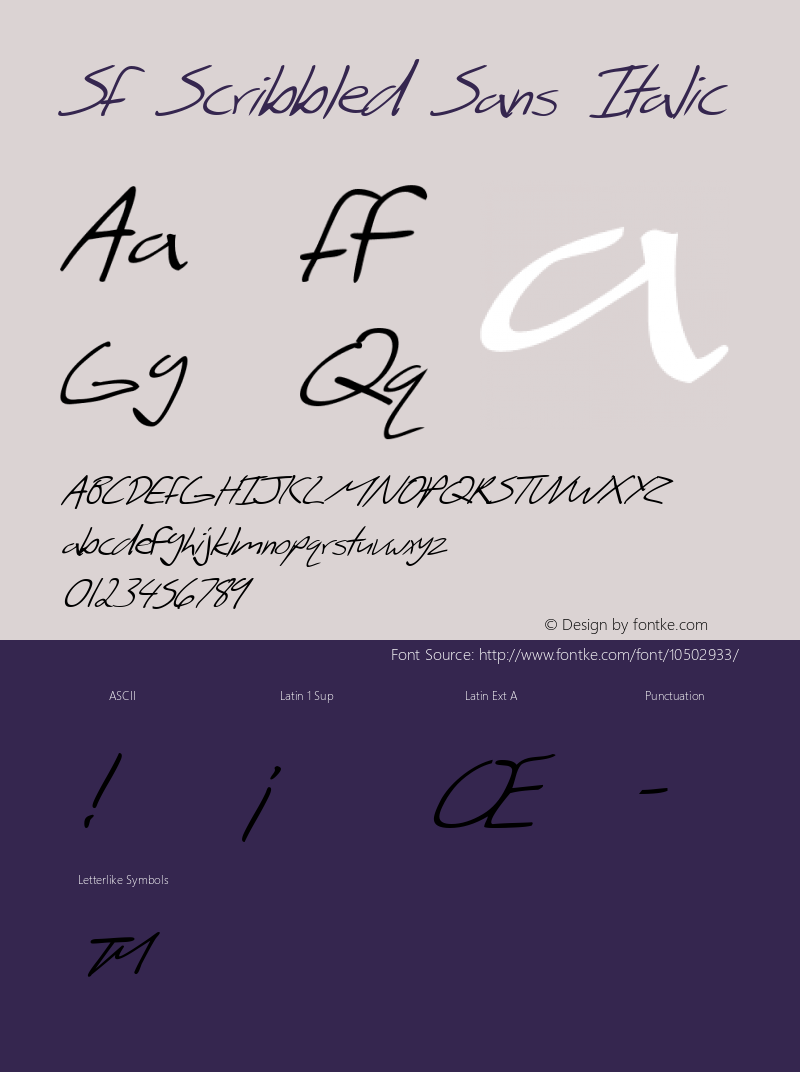 SF Scribbled Sans Italic ver 1.0; 1999. Freeware for non-commercial use.图片样张