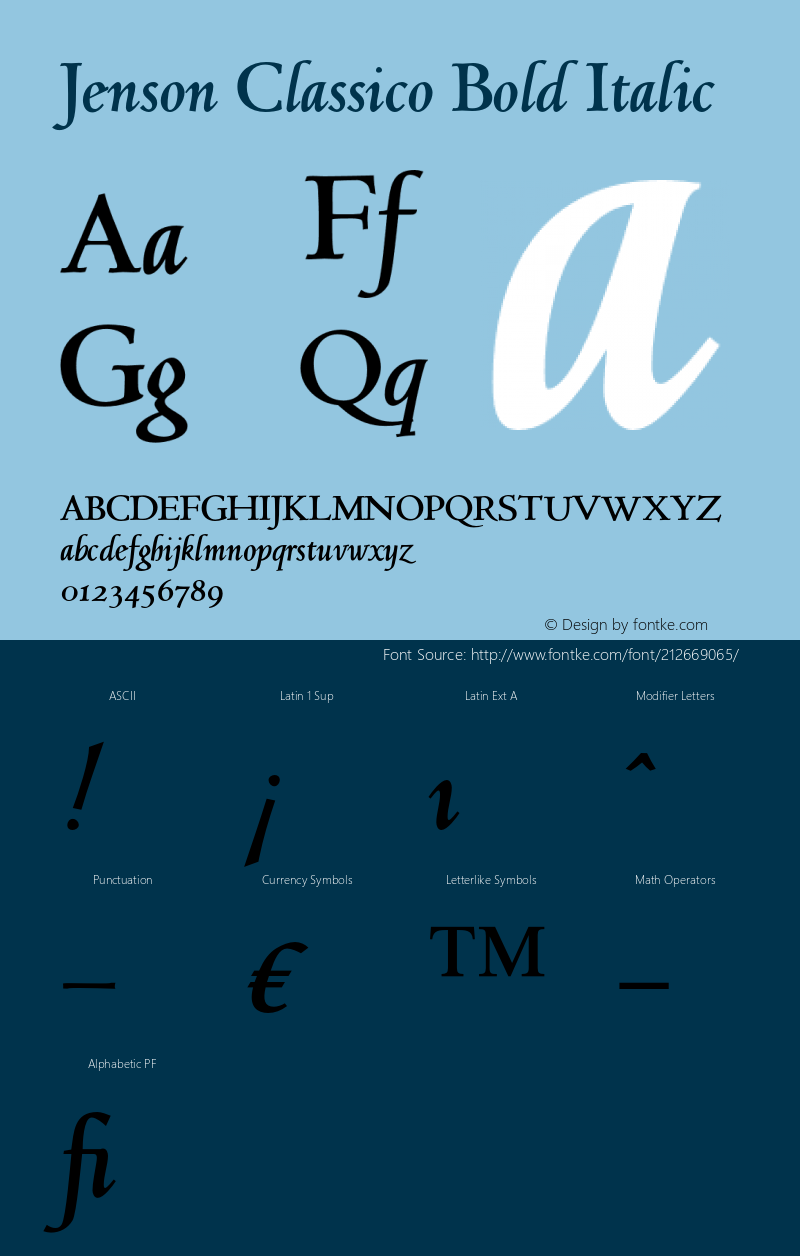 Jenson Classico Bold Italic Version 1.00图片样张