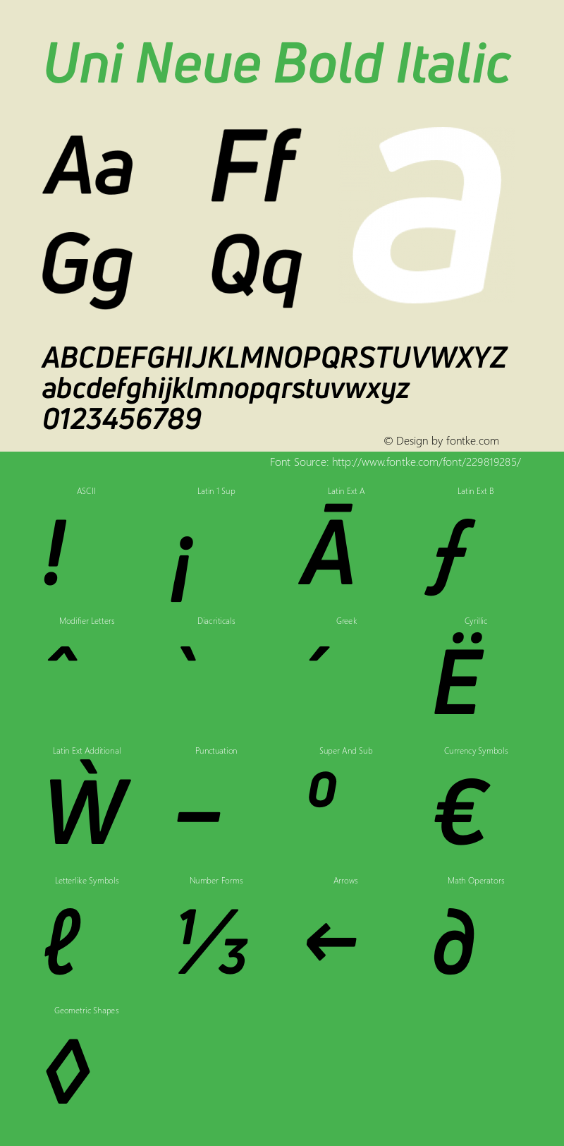 UniNeueBold-Italic Version 1.0图片样张