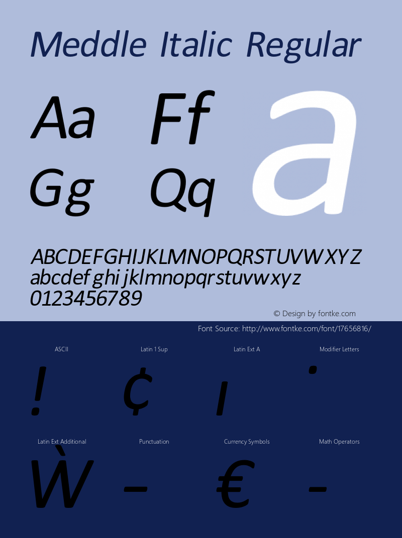 Meddle Italic Regular Version 1.001;PS 001.001;hotconv 1.0.56;makeotf.lib2.0.21325图片样张