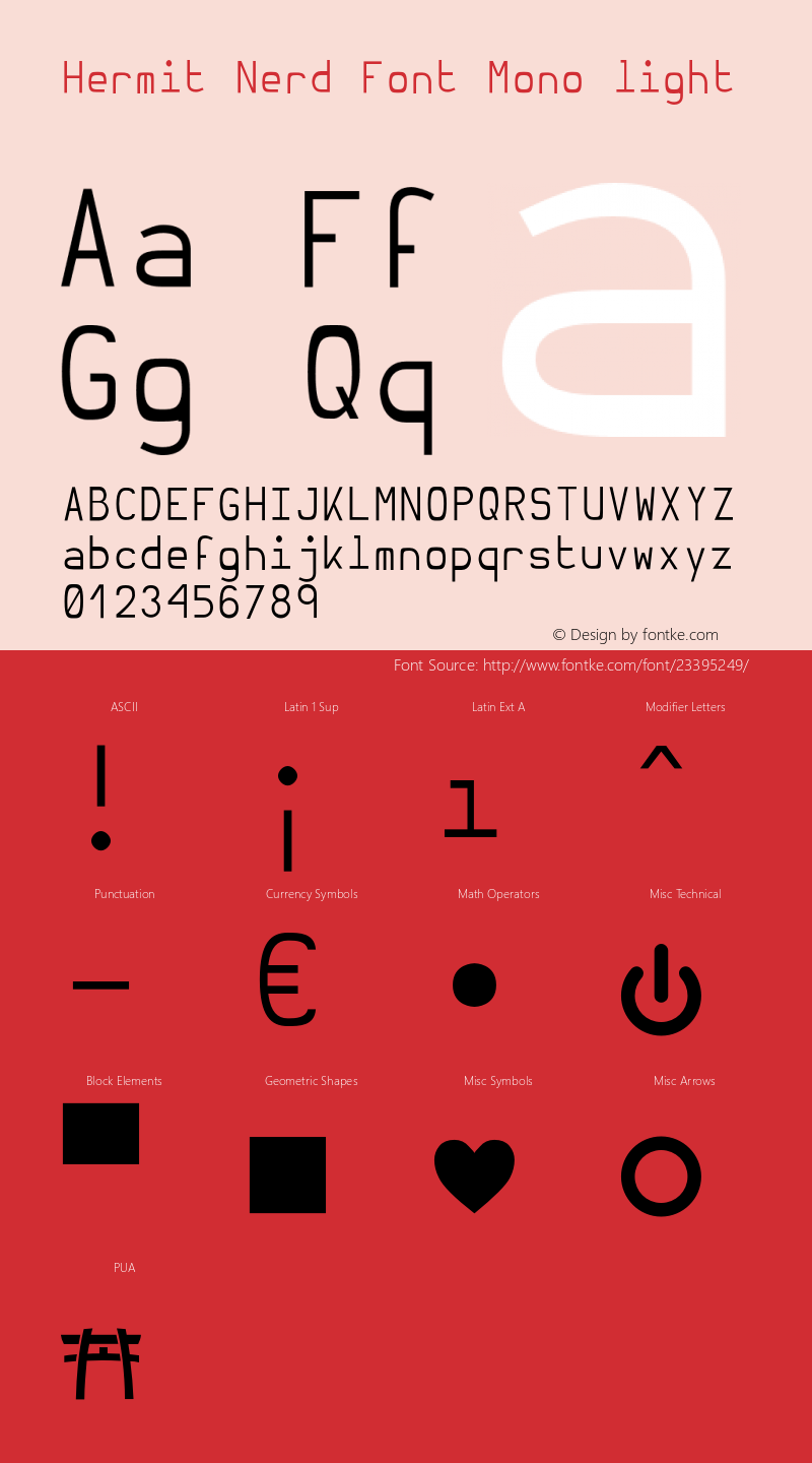 Hermit Light Nerd Font Complete Mono Version 1.21;Nerd Fonts图片样张