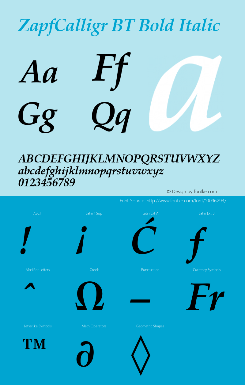 ZapfCalligr BT Bold Italic Version 2.001 mfgpctt 4.4图片样张