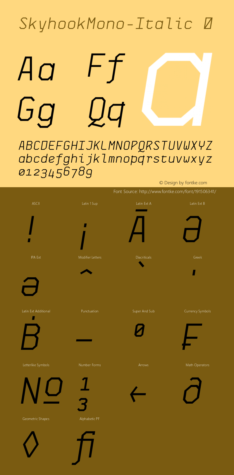 ☞SkyhookMono-Italic Version 1.000 2010 initial release;com.myfonts.fontom-type.skyhook-mono.italic.wfkit2.3vxi图片样张