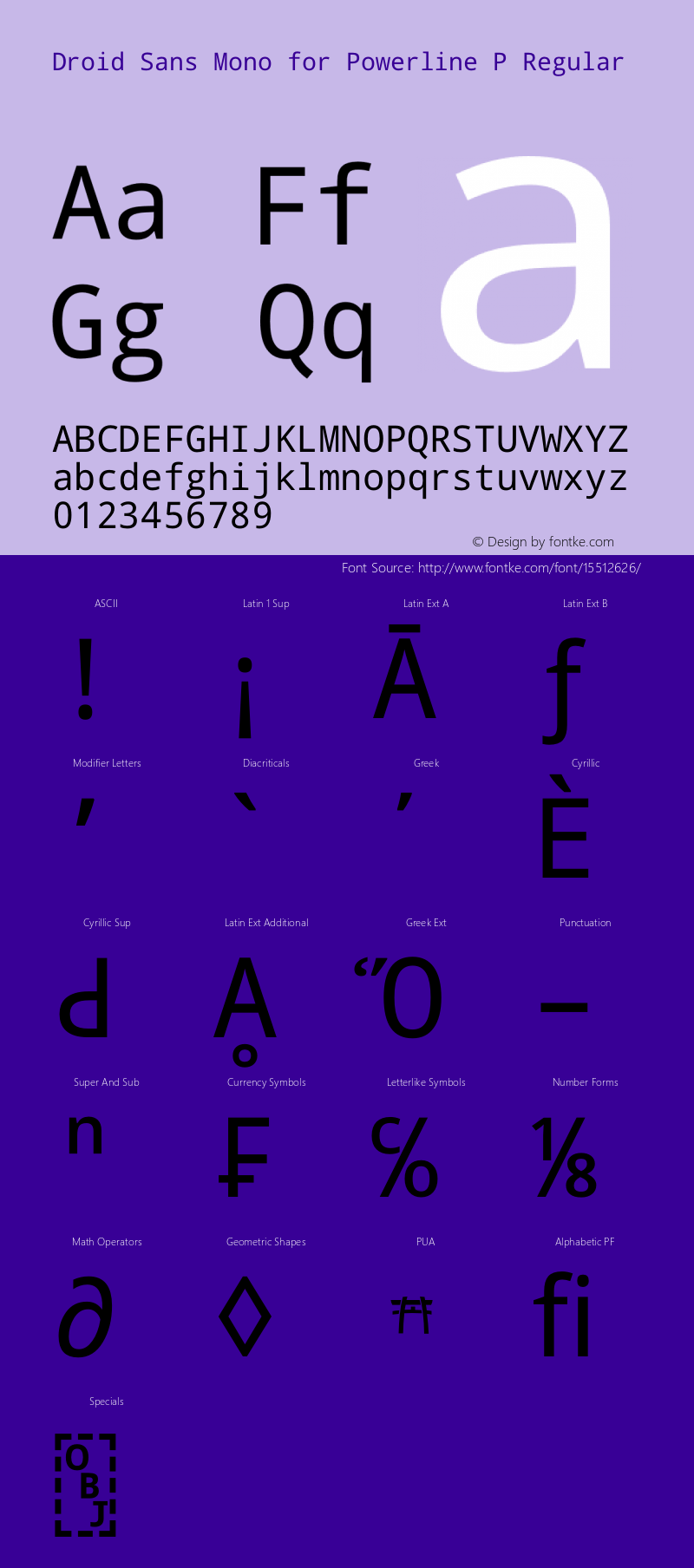 Droid Sans Mono for Powerline P Regular Version 1.00 build 113图片样张