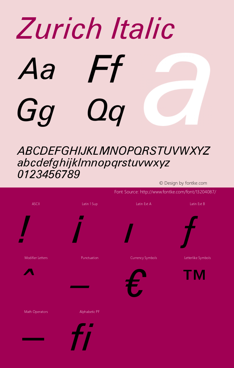 Zurich Italic Version 003.001图片样张