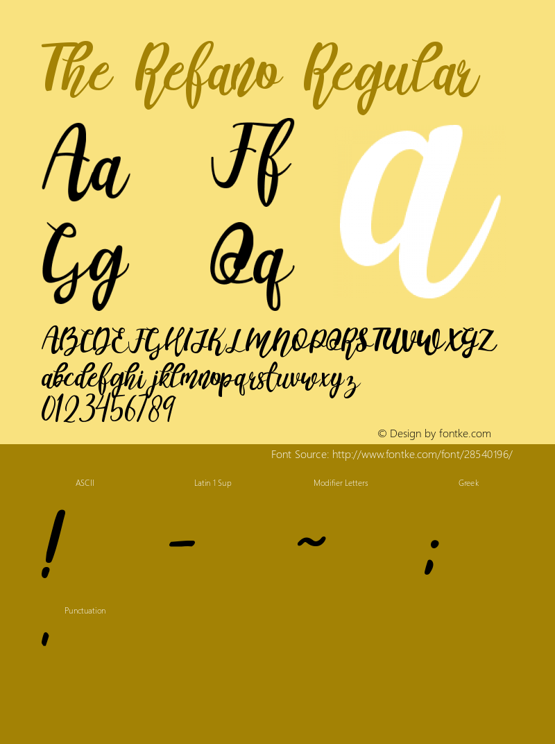 The Refano Version 1.00;December 11, 2018;FontCreator 11.5.0.2430 64-bit图片样张