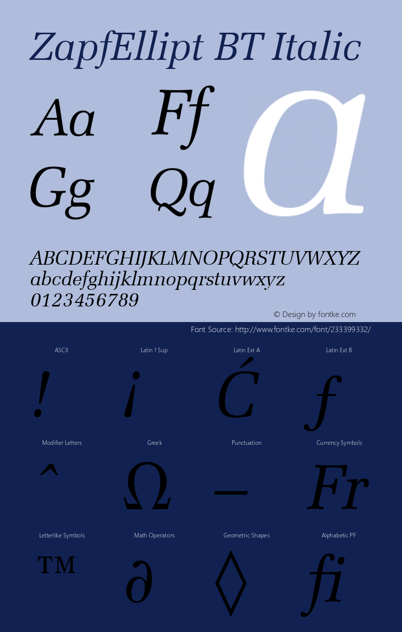 ZapfEllipt BT Italic Version 1.01 emb4-OT图片样张