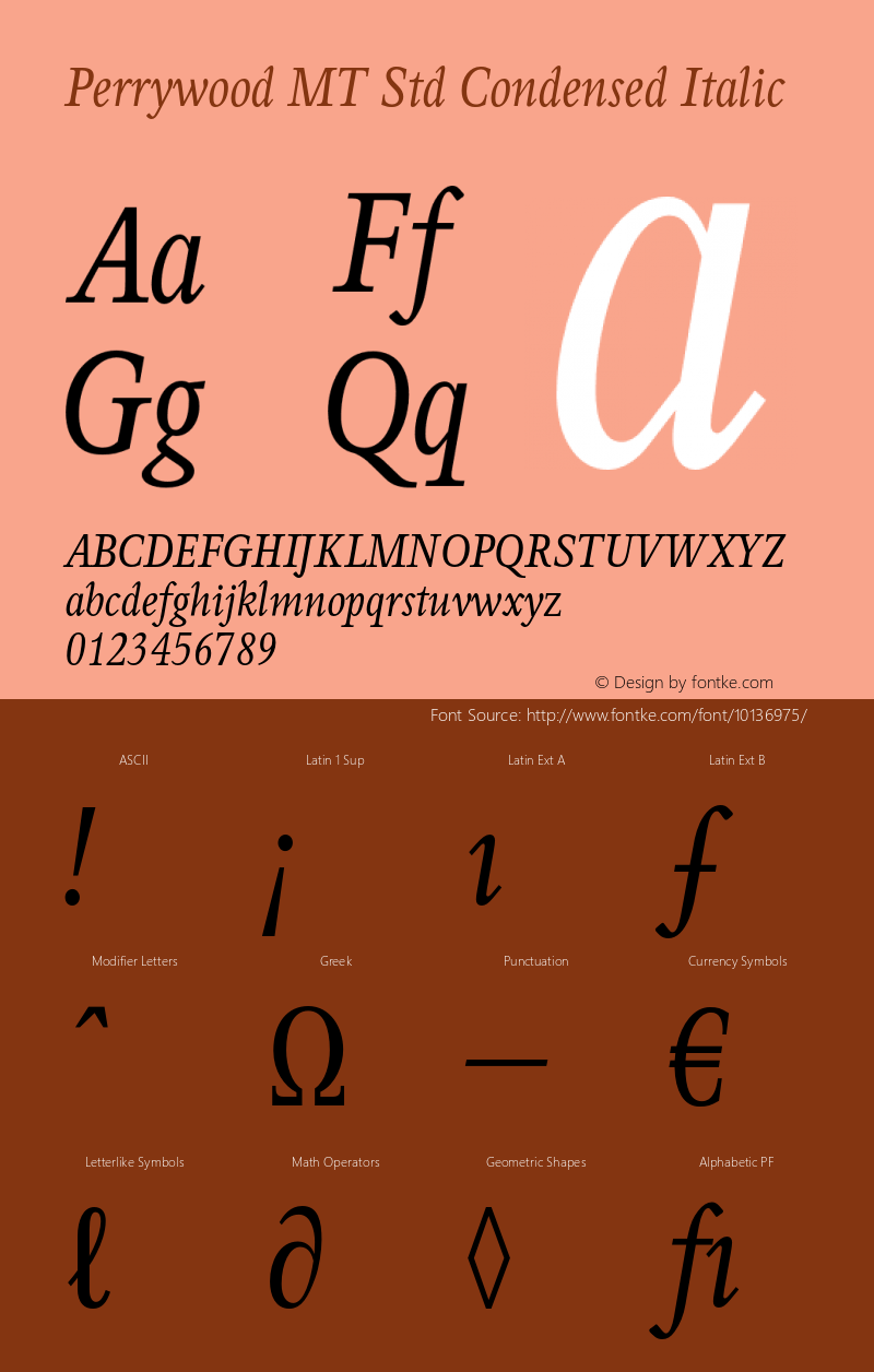 Perrywood MT Std Condensed Italic Version 1.000;PS 001.000;hotconv 1.0.38图片样张