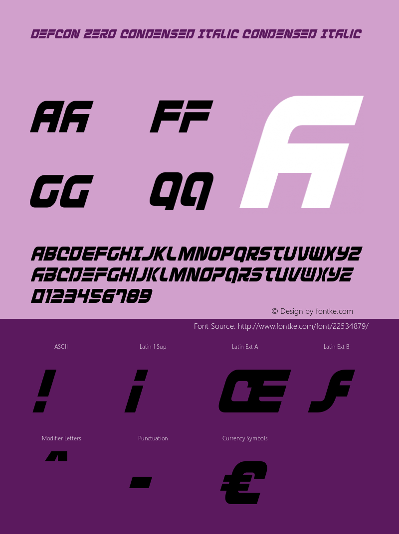 Defcon Zero Condensed Italic Version 1.0; 2016图片样张