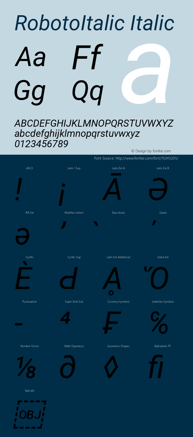 RobotoItalic Italic Version 2.001101; 2014图片样张