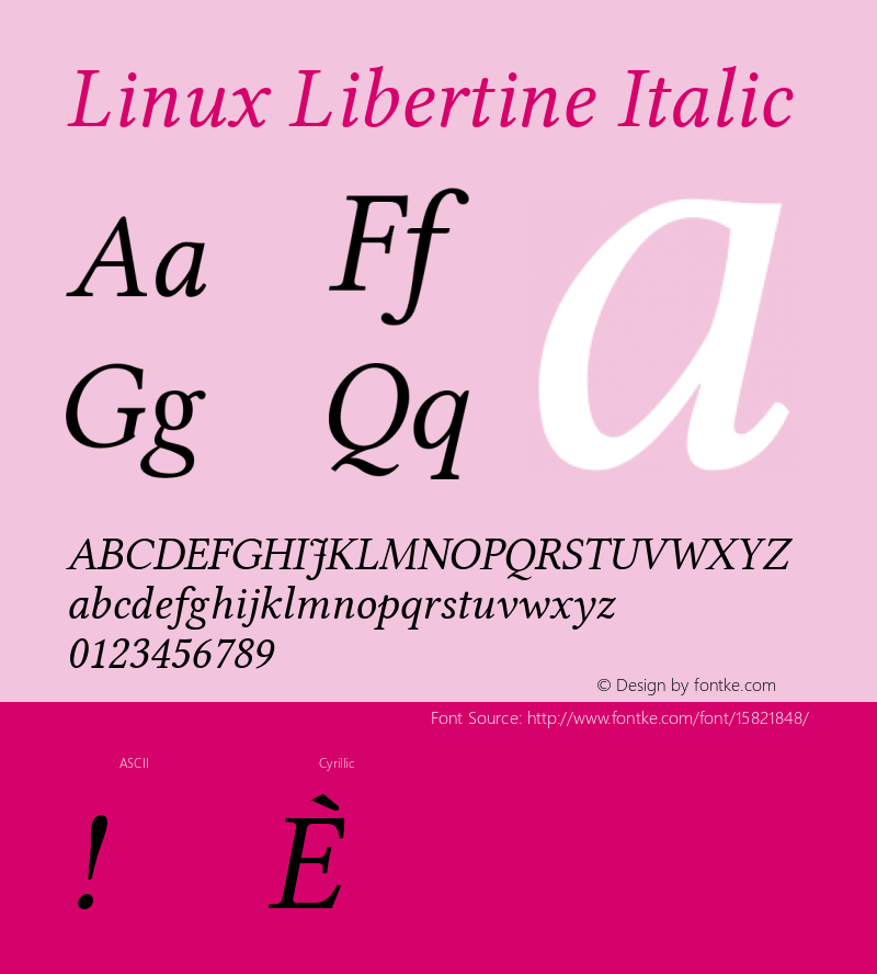 Linux Libertine Italic Version 5.1.3 ; ttfautohint (v1.4.1)图片样张