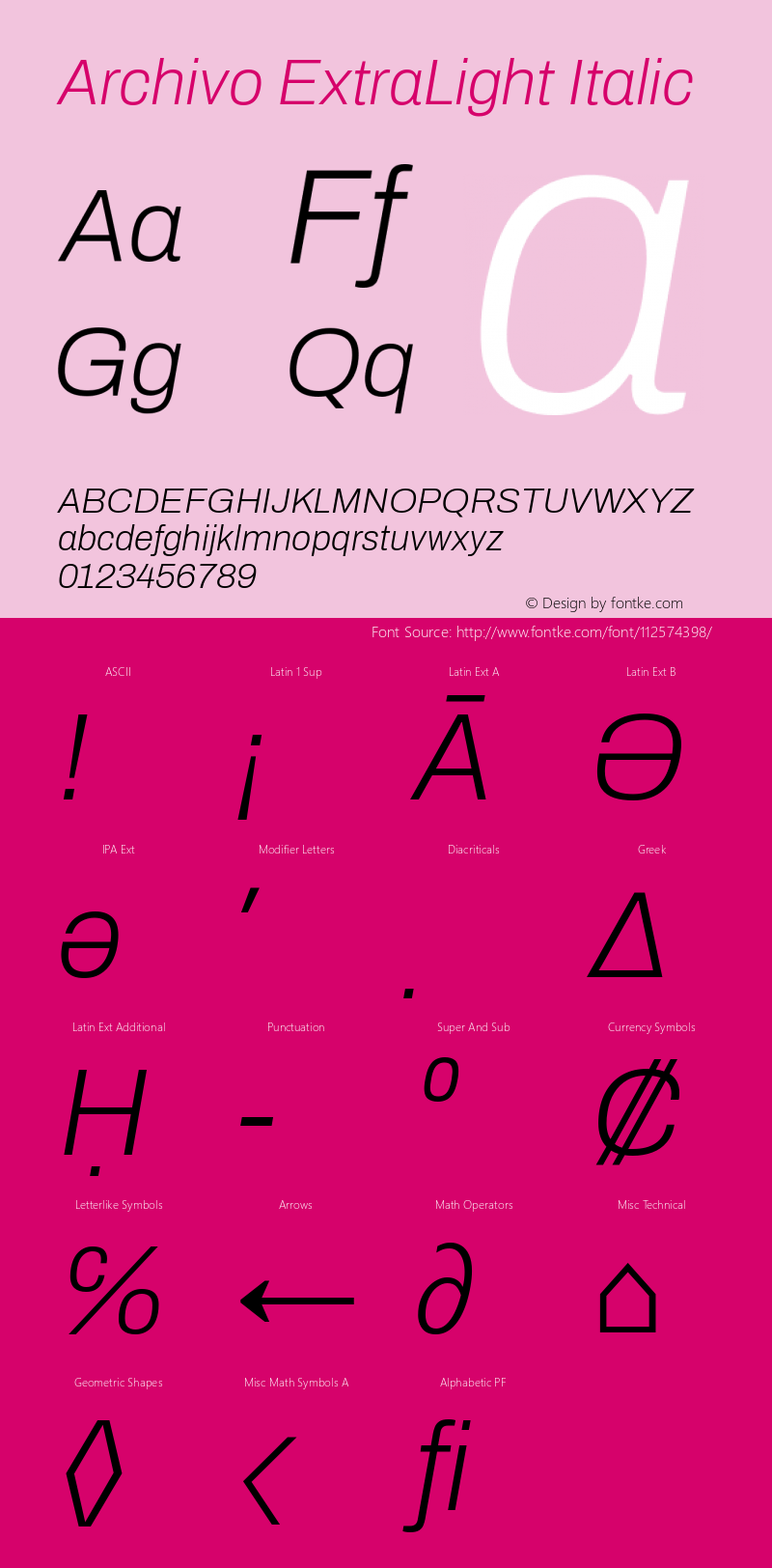 Archivo ExtraLight Italic Version 2.001; ttfautohint (v1.8.3)图片样张