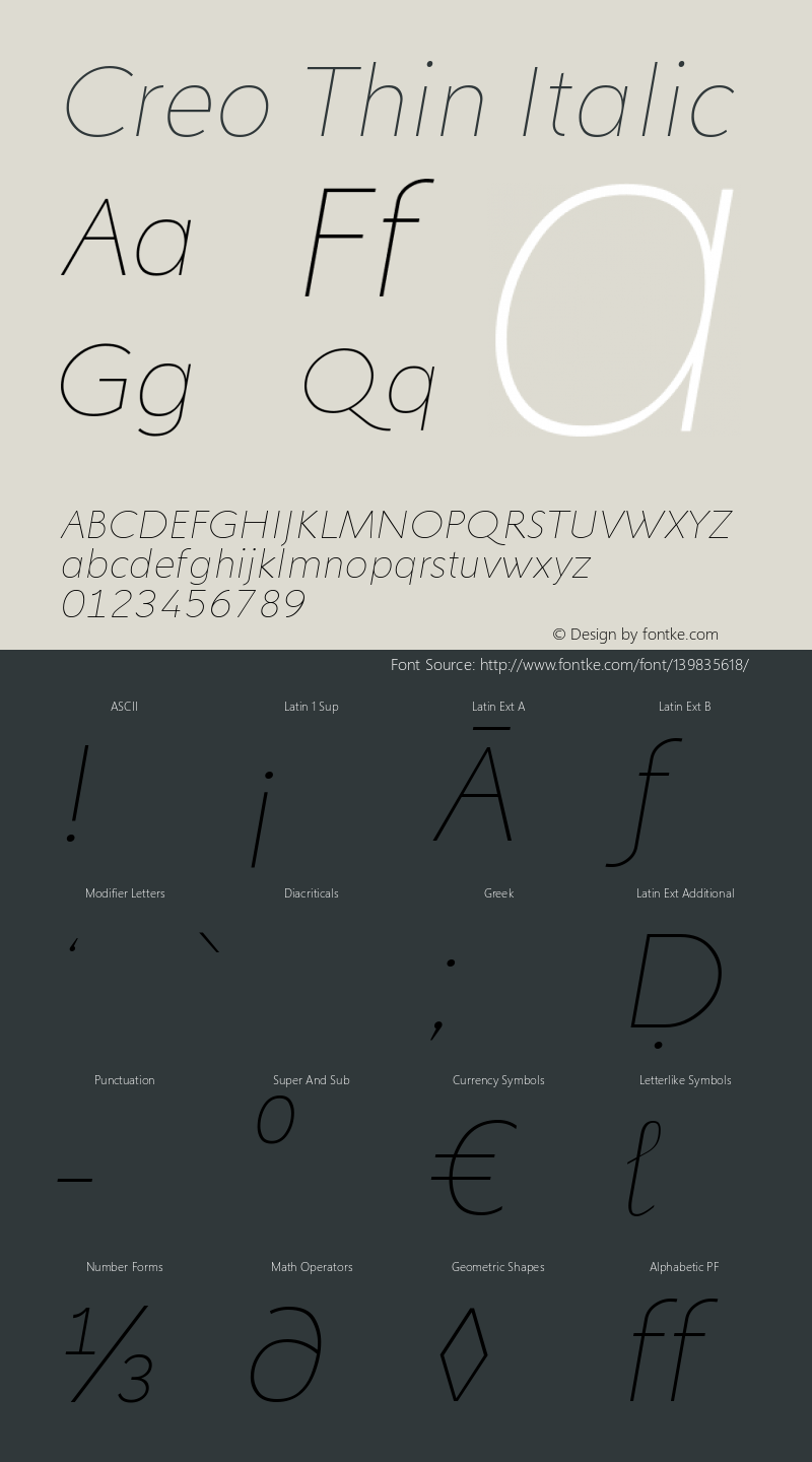 Creo Thin Italic Version 1.00;October 24, 2019;FontCreator 11.5.0.2430 64-bit图片样张