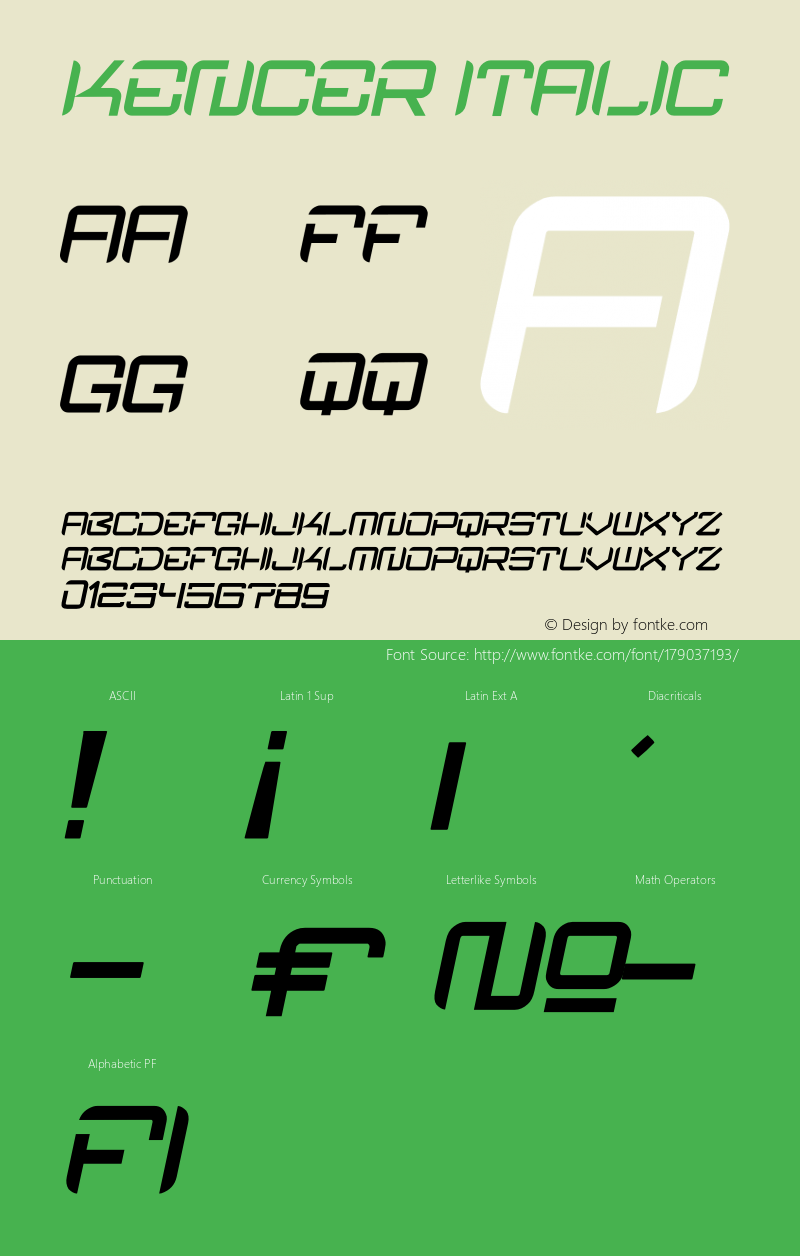 kencer Italic Version 1.00;October 8, 2021;FontCreator 13.0.0.2683 32-bit图片样张