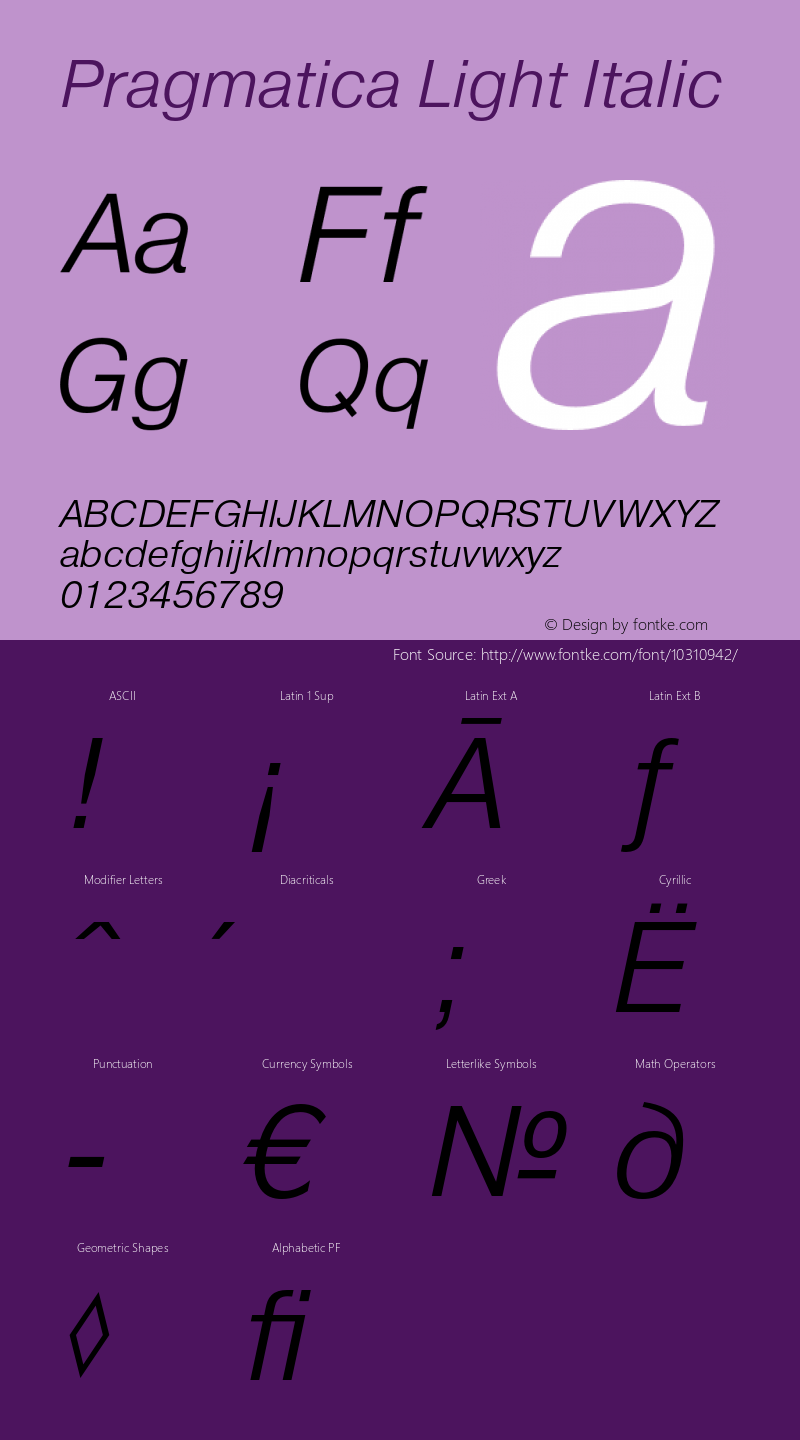 Pragmatica Light Italic Version 1.000;PS 001.001;hotconv 1.0.38图片样张