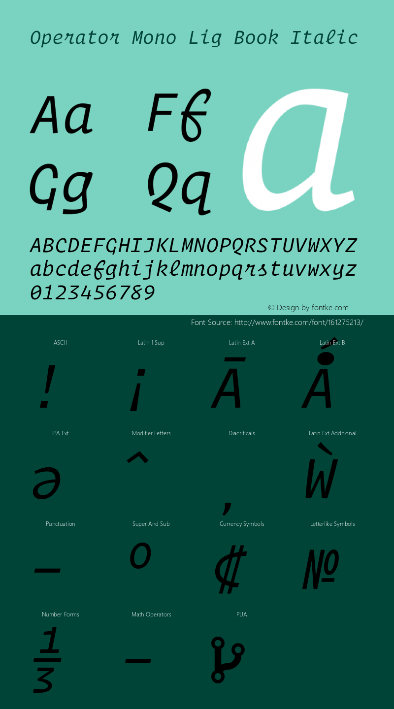 Operator Mono Lig Book Italic Version 1.200图片样张