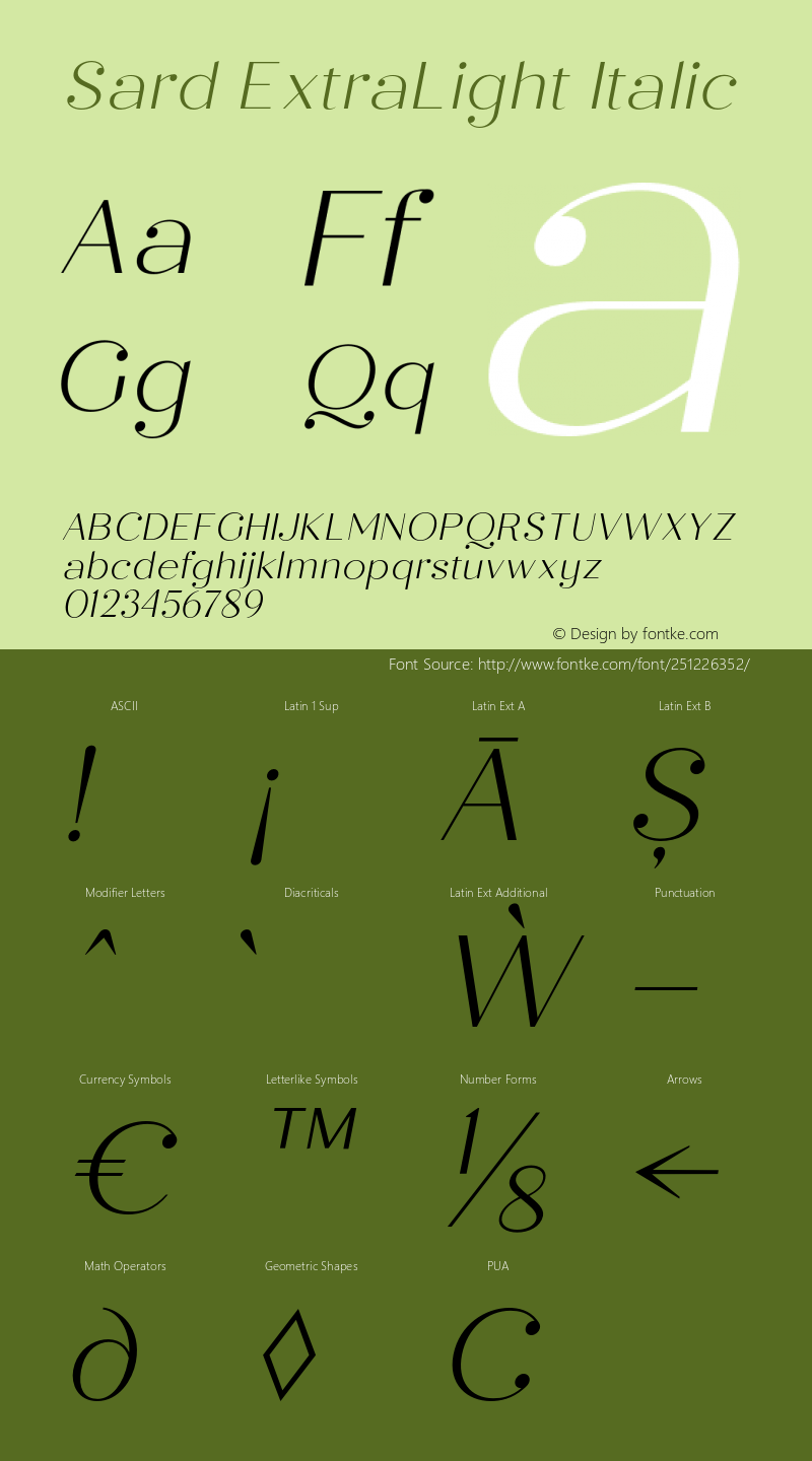 Sard-ExtraLightItalic Version 1.000;hotconv 1.0.109;makeotfexe 2.5.65596图片样张