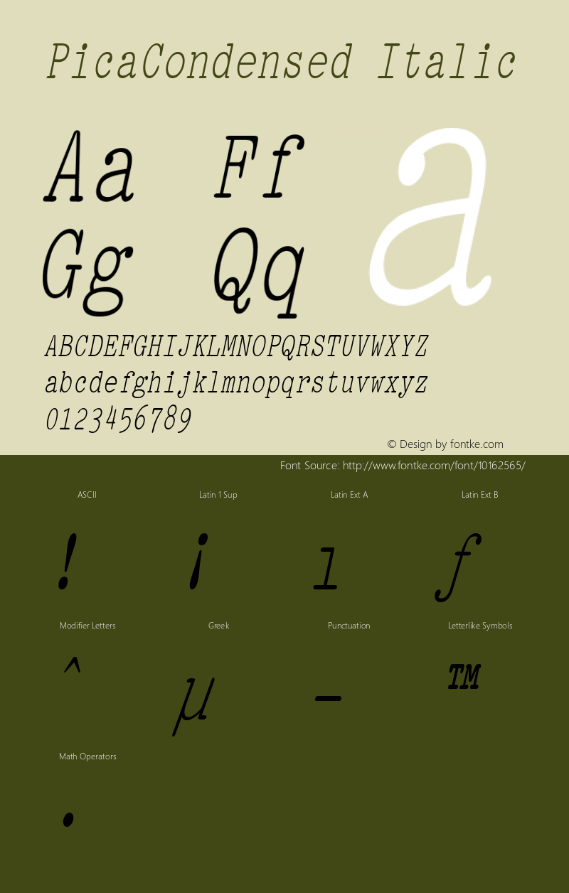 PicaCondensed Italic Rev. 003.000图片样张