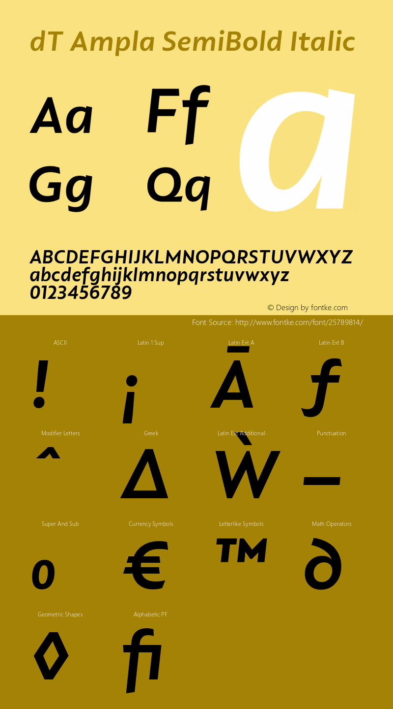 dT Ampla SemiBold Italic Version 1.000;PS 001.000;hotconv 1.0.88;makeotf.lib2.5.64775图片样张