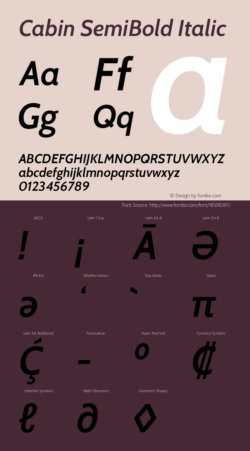 Cabin SemiBold Italic Version 2.000图片样张