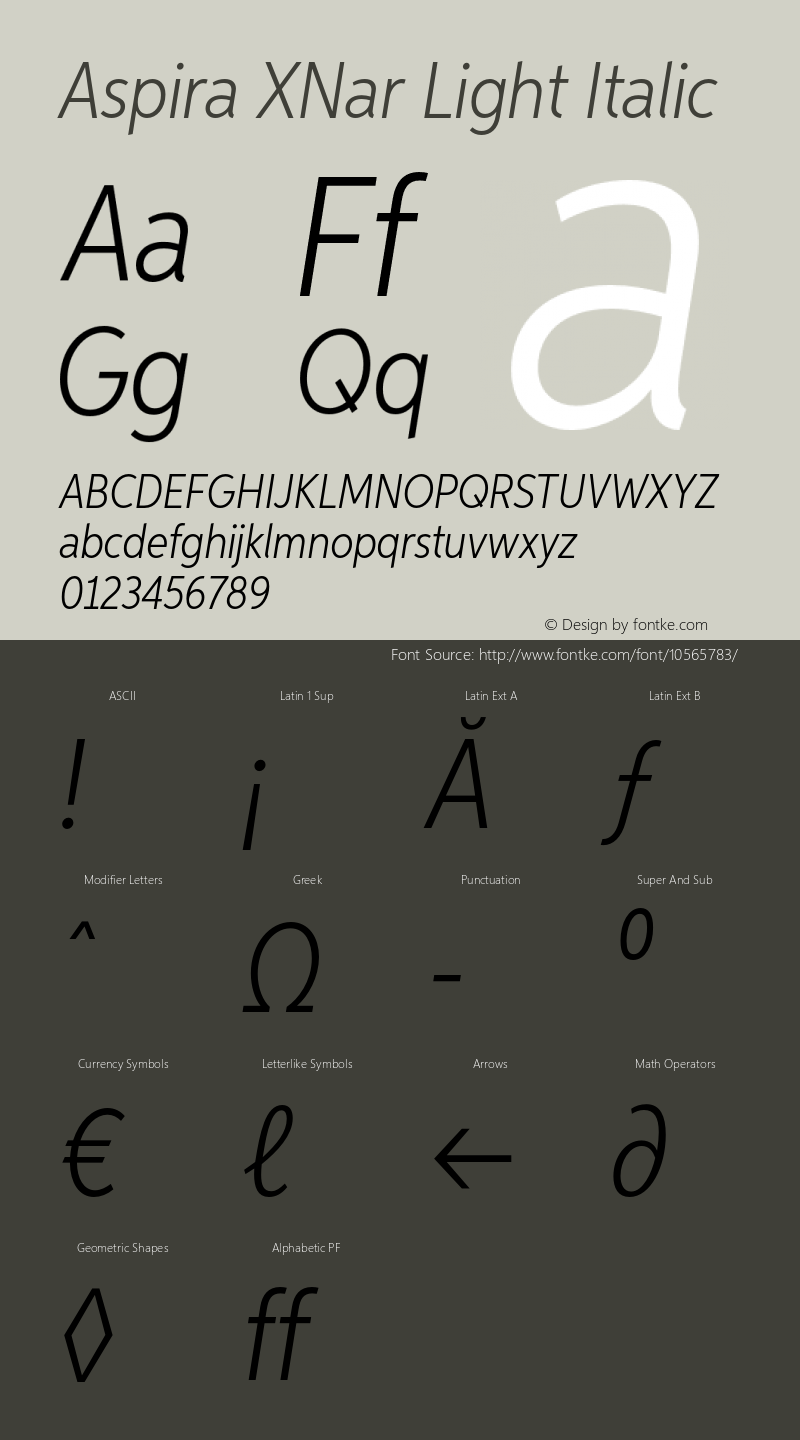 Aspira XNar Light Italic Version 1.05          UltraPrecision Font图片样张