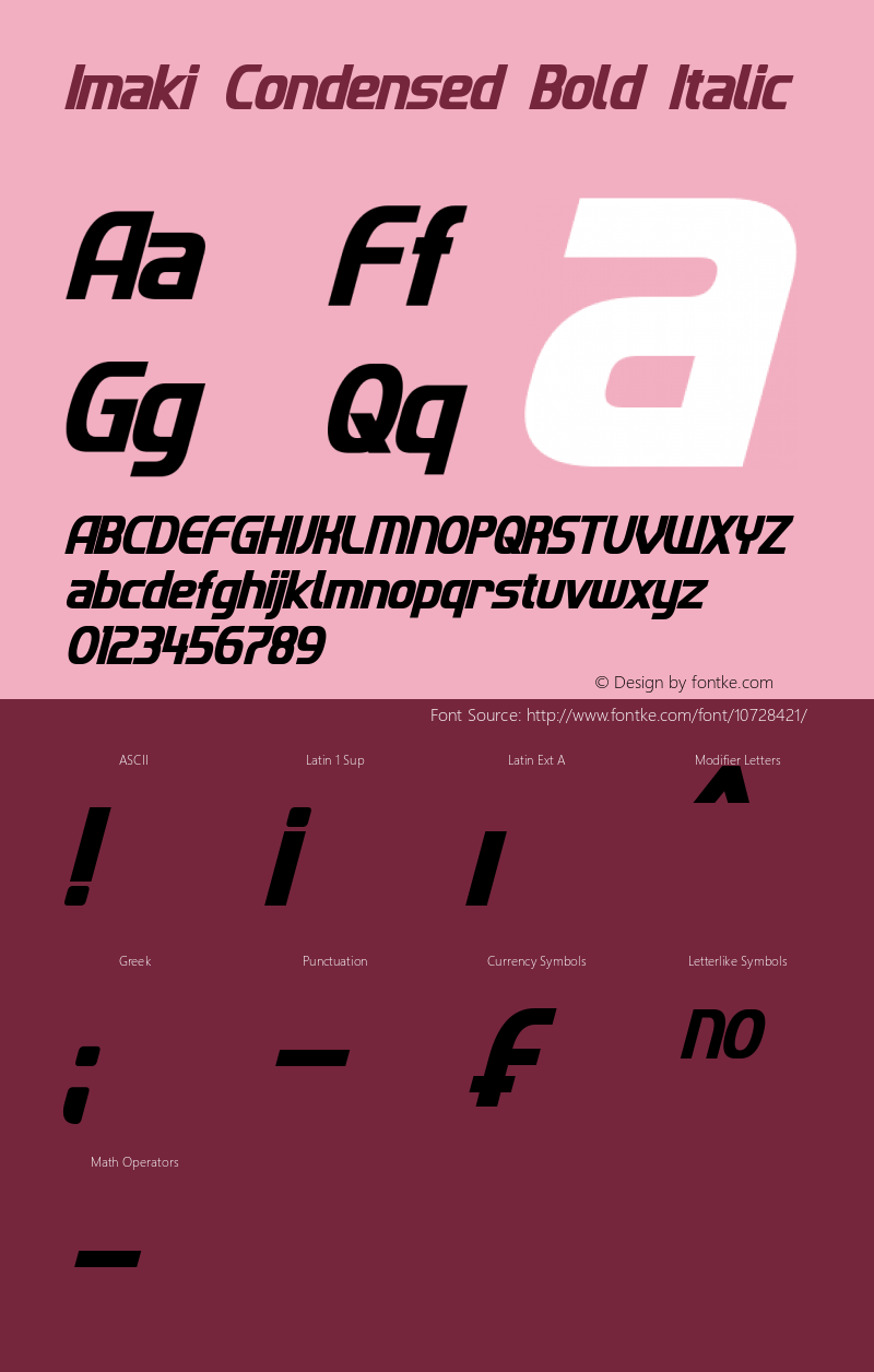 Imaki Condensed Bold Italic Version 2.00 June 14, 2015图片样张