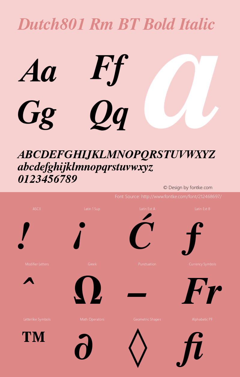 Dutch801 Rm BT Bold Italic Version 1.01 emb4-OT图片样张