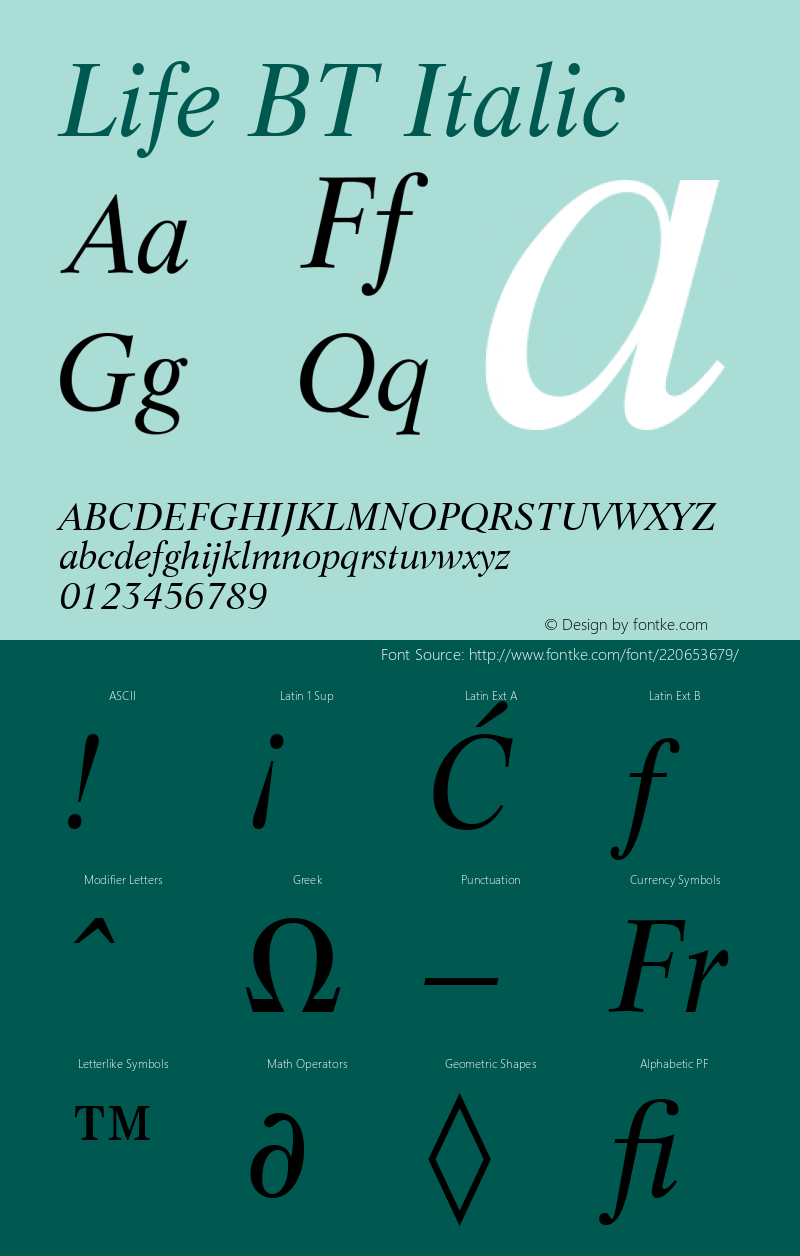 Life BT Italic Version 1.01 emb4-OT图片样张