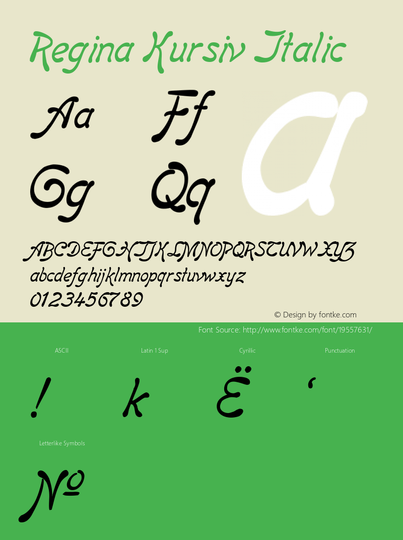 Regina Kursiv Italic Version 1.000 2008 initial release图片样张