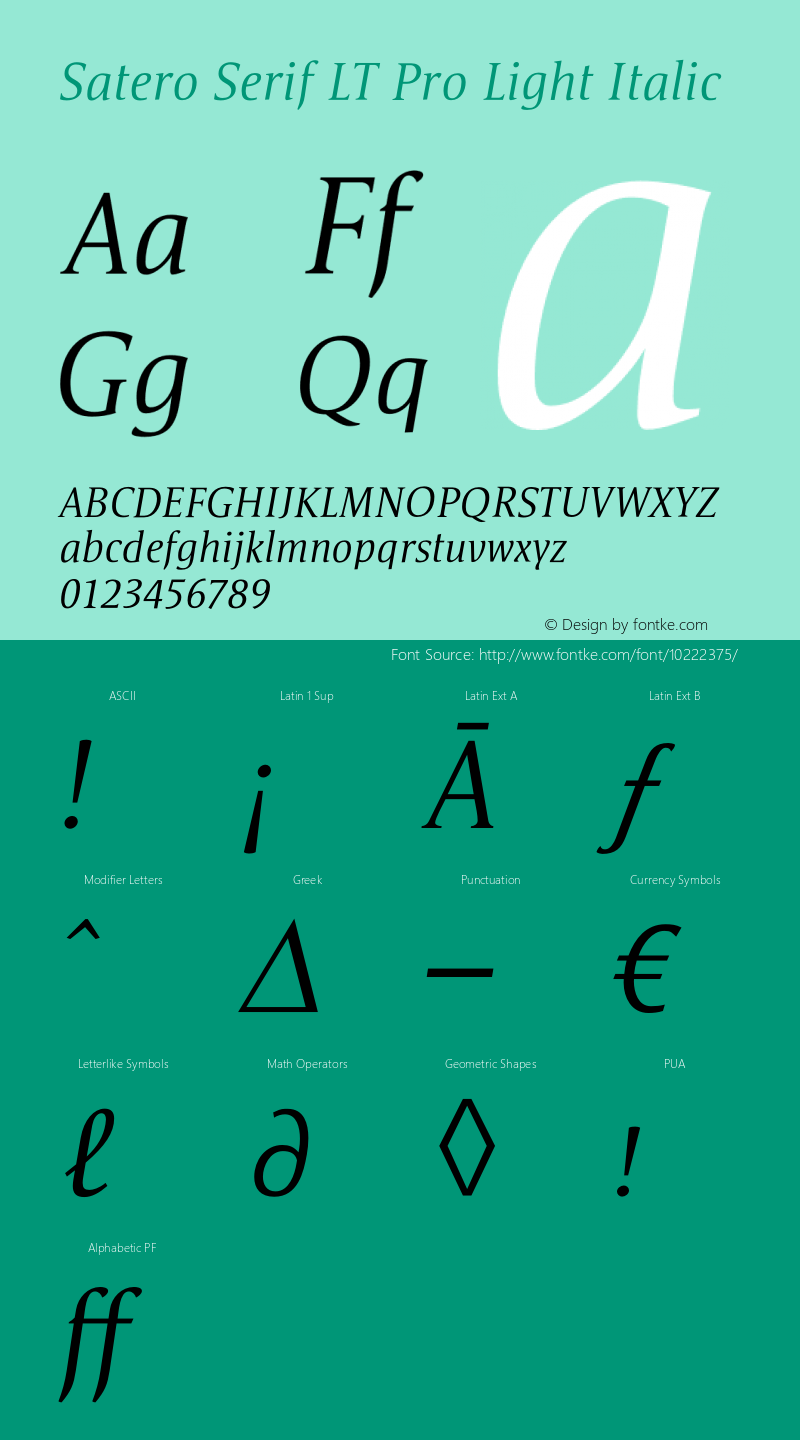 Satero Serif LT Pro Light Italic Version 1.000;PS 001.000;hotconv 1.0.38图片样张