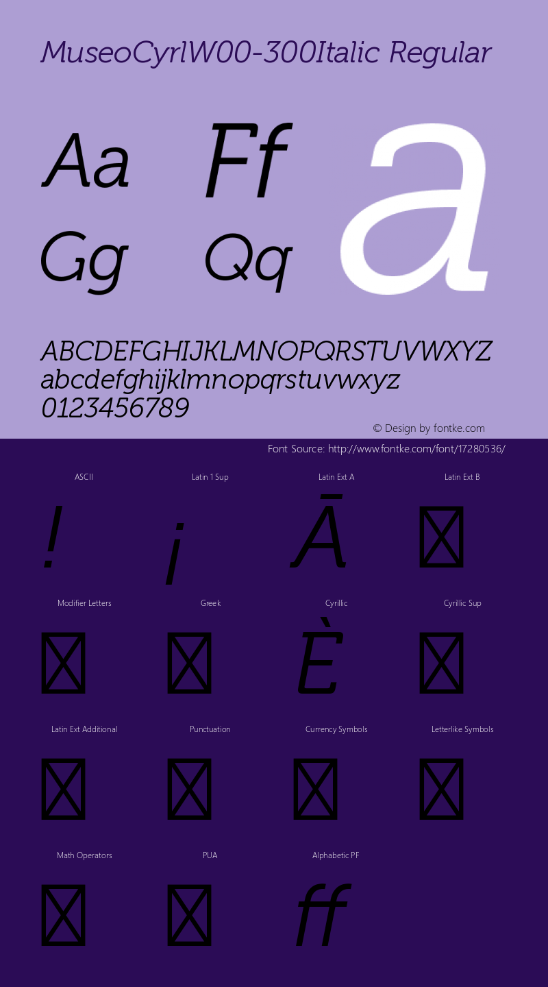 MuseoCyrlW00-300Italic Regular Version 2.29图片样张