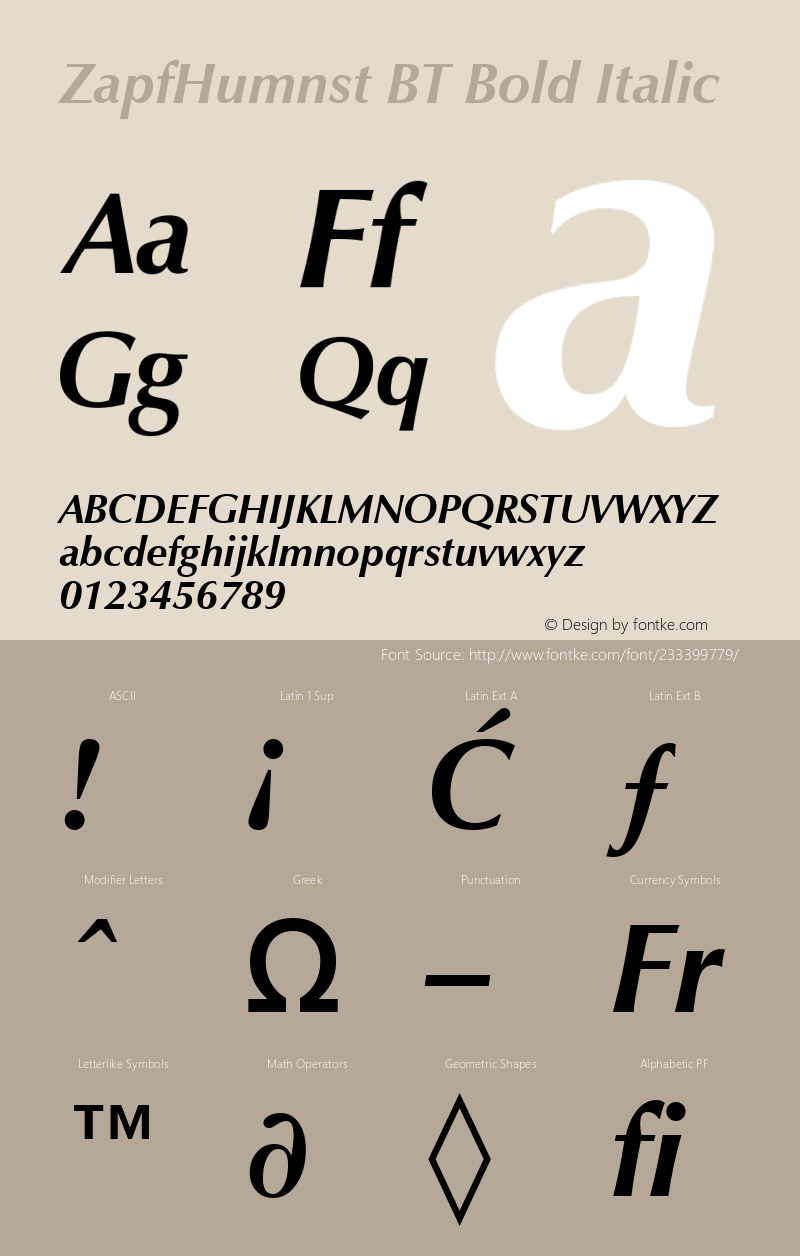 ZapfHumnst BT Bold Italic Version 1.01 emb4-OT图片样张