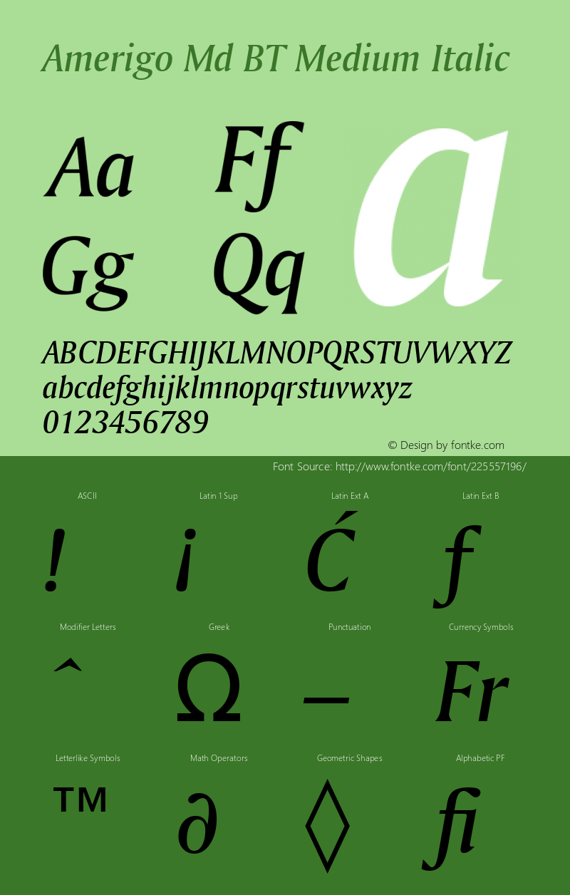 Amerigo Md BT Medium Italic Version 1.01 emb4-OT图片样张