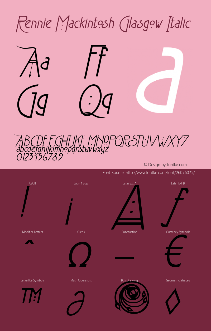 Rennie Mackintosh Glasgow Italic Version 1.01图片样张