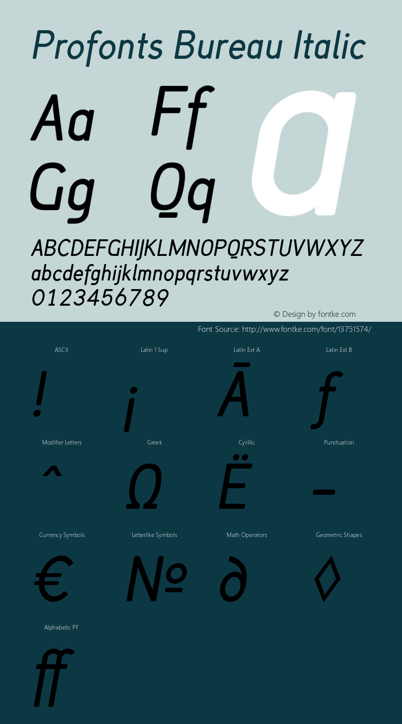 Profonts Bureau Italic Version 1.000图片样张