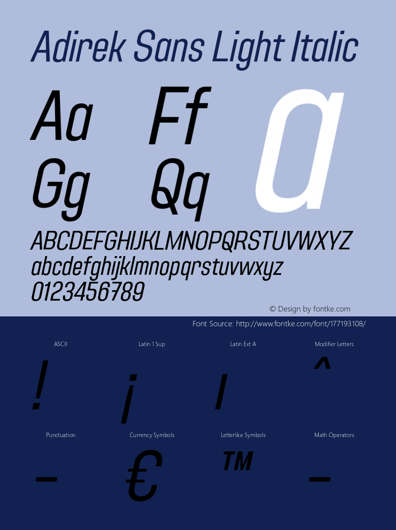 Adirek Sans Light Italic Version 1.00图片样张