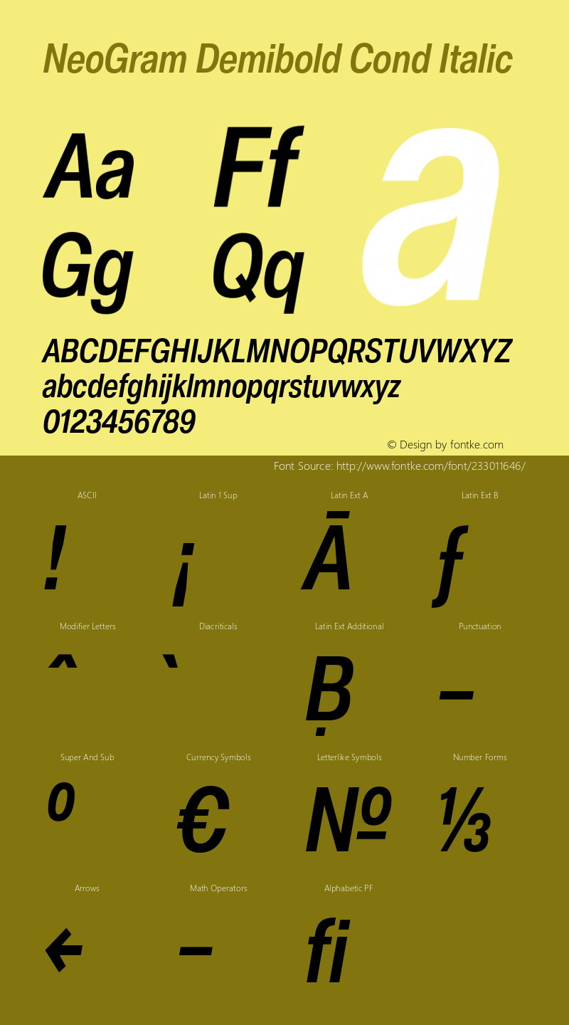 NeoGram Demibold Cond Italic Version 2.000 July 2021图片样张