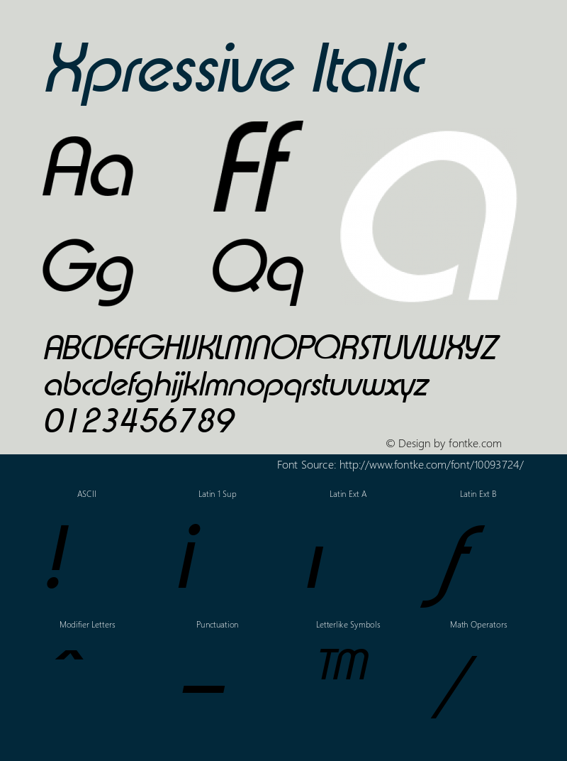 Xpressive Italic The IMSI MasterFonts Collection, tm 1995, 1996 IMSI (International Microcomputer Software Inc.)图片样张